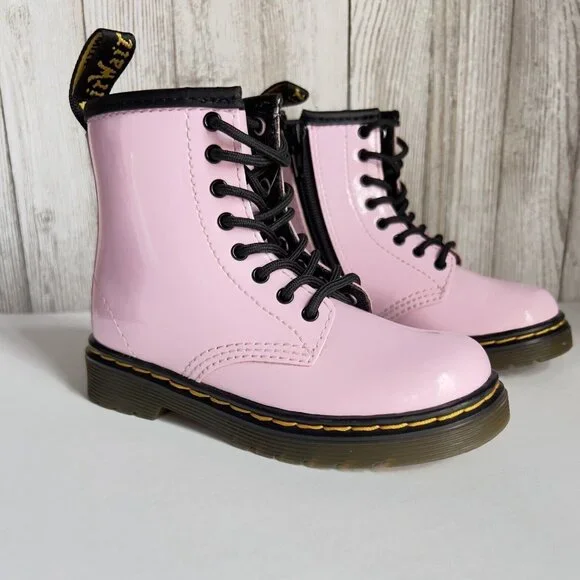 Girl's Grade School 1460 “Pale Pink” Patent Combat Boots Size 8 - Picture 9 of 16